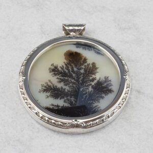 Huge Dendritic Agate Pendant, Shazar Stone, 925 Silver, Landscape Agate