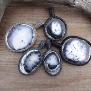 Dendritic Agate Macrame Necklace, Contrast Stone Pendant Necklace, Gemini Birthstone For June, Office Jewelry, Gift For Coworker, Friend
