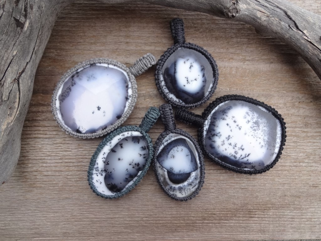 Dendritic Agate Macrame Necklace, Contrast Stone Pendant Necklace, Gemini Birthstone For June, Office Jewelry, Gift For Coworker, Friend Dendritic Agate Macrame Necklace, Contrast Stone Pendant Necklace, Gemini Birthstone For June, Office Jewelry, Gift For Coworker, Friend