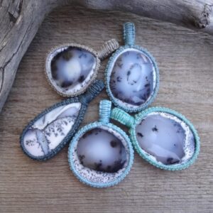 Dendritic Agate Macrame Necklace, White Black Stone Pendant Necklace, White Black Stone Jewelry, Gemstone Necklace