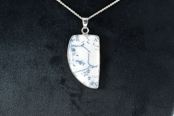 Merlinite Sterling Silver Teardrop Pendant, Dendritic Agate