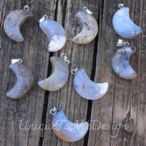Dendritic Agate Moon Necklace: Carved Sterling Silver Pendant
