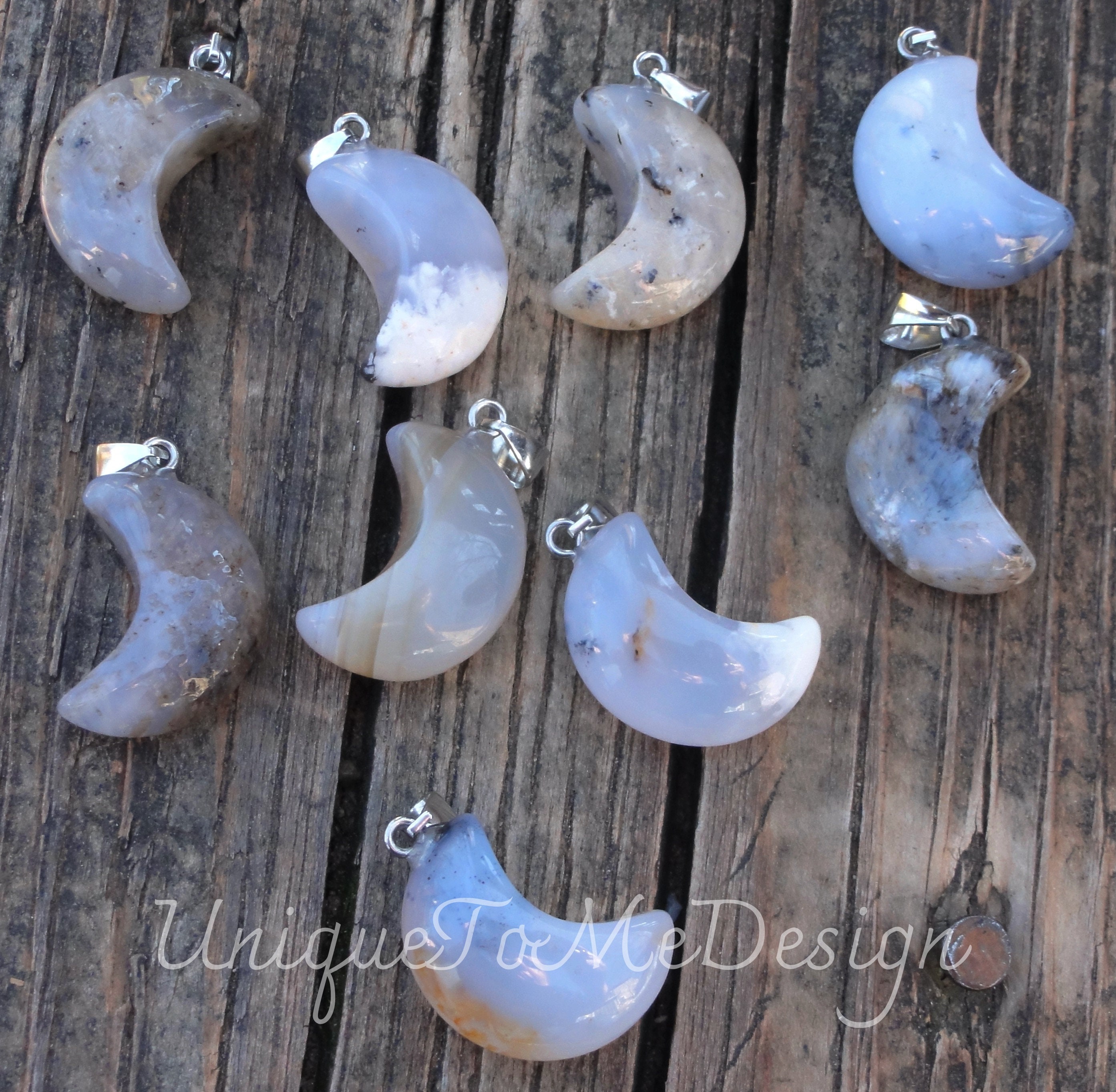 Dendritic Agate Moon Necklace: Carved Sterling Silver Pendant