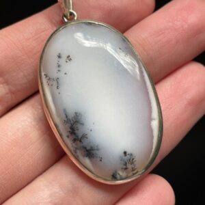Dendritic Agate Pendant - Natural Black and White Oval Gemstone and Sterling Silver Necklace - Stunning Detail - Calming Healing Crystal