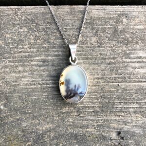 Natural Dendritic Agate Necklace, White Agate Pendant, Simple Design, Genderless Jewelry, Agate Men Necklace, Completely Handmade And Silver
