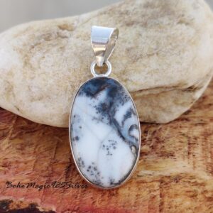 Dendritic Agate Pendant Necklace: Handmade 925 Sterling Silver Boho Jewelry