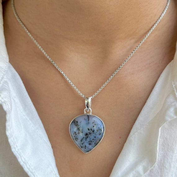 Russian Dendritic Agate Pendant / 925 Sterling Silver / Healing Gemstone / Pear Cab / Dendritic Agate Jewelry / Statement Pendant Rda-p-5.