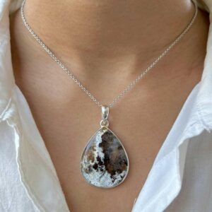 Russian Dendritic Agate Pendant / 925 Sterling Silver / Healing Gemstone / Pear Cab / Dendritic Agate Jewelry / Statement Pendant RDA-P-24.