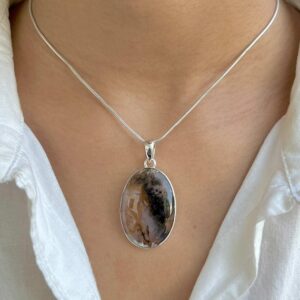 Russian Dendritic Agate Pendant / 925 Sterling Silver / Healing Gemstone / Oval Cab / Dendritic Agate Jewelry / Statement Pendant RDA-P-3.