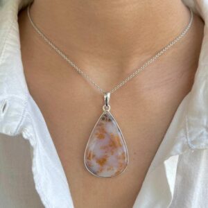 Russian Dendritic Agate Pendant / 925 Sterling Silver / Healing Gemstone / Pear Cab / Dendritic Agate Jewelry / Statement Pendant RDA-P-1.