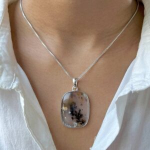 Russian Dendritic Agate Pendant / 925 Sterling Silver / Healing Gemstone / Octagon Cab / Agate Jewelry / Statement Pendant RDA-P-33.