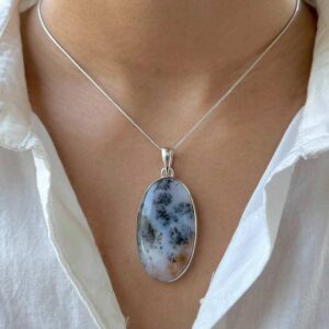 Russian Dendritic Agate Pendant / 925 Sterling Silver / Healing Gemstone / Oval Cab / Dendritic Agate Jewelry / Statement Pendant RDA-P-27.