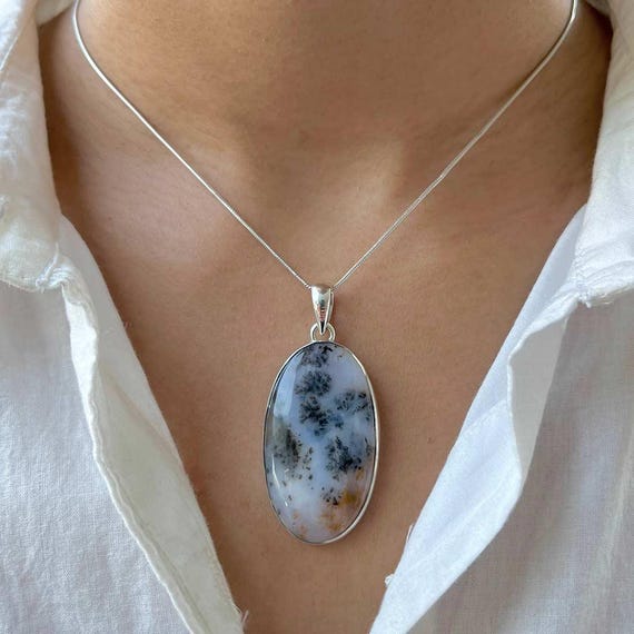 Russian Dendritic Agate Pendant / 925 Sterling Silver / Healing Gemstone / Oval Cab / Dendritic Agate Jewelry / Statement Pendant Rda-p-27. Russian Dendritic Agate Pendant / 925 Sterling Silver / Healing Gemstone / Oval Cab / Dendritic Agate Jewelry / Statement Pendant Rda-p-27.