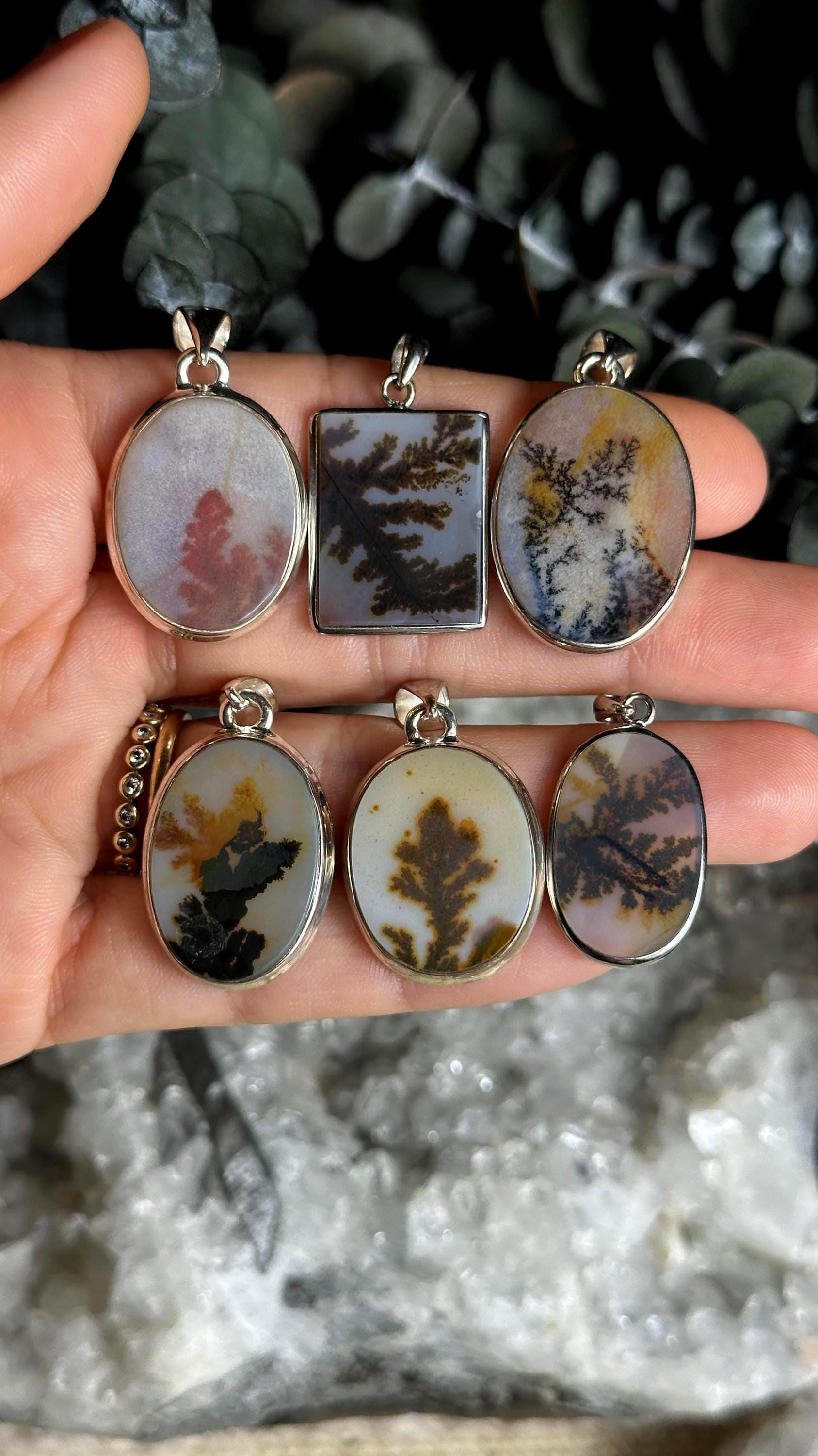 Scenic Agate Pendant Necklace, .925 Sterling Silver, Dendritic Agate