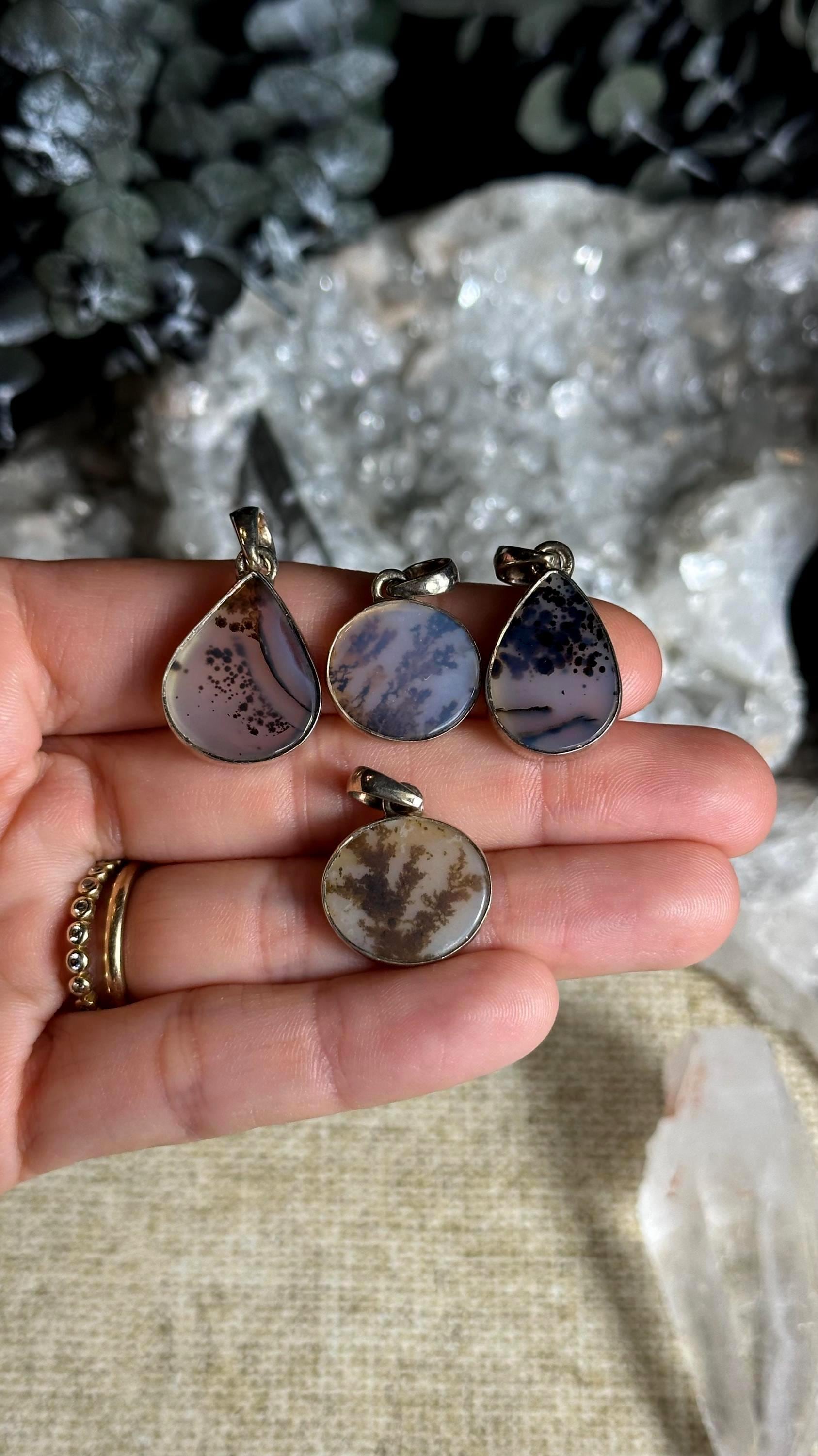 Scenic Agate Pendant Necklace, .925 Sterling Silver, Dendritic Agate