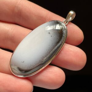 Dendritic Agate Pendant Set in Sterling Silver - Beautiful Black and White Speckled Pattern - Handmade Healing Crystal Necklace