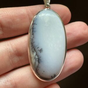 Agate Pendant - Snowy Landscape - Genuine Dendritic Agate and Sterling Silver - Handmade Healing Crystal Necklace - Beautiful Pattern