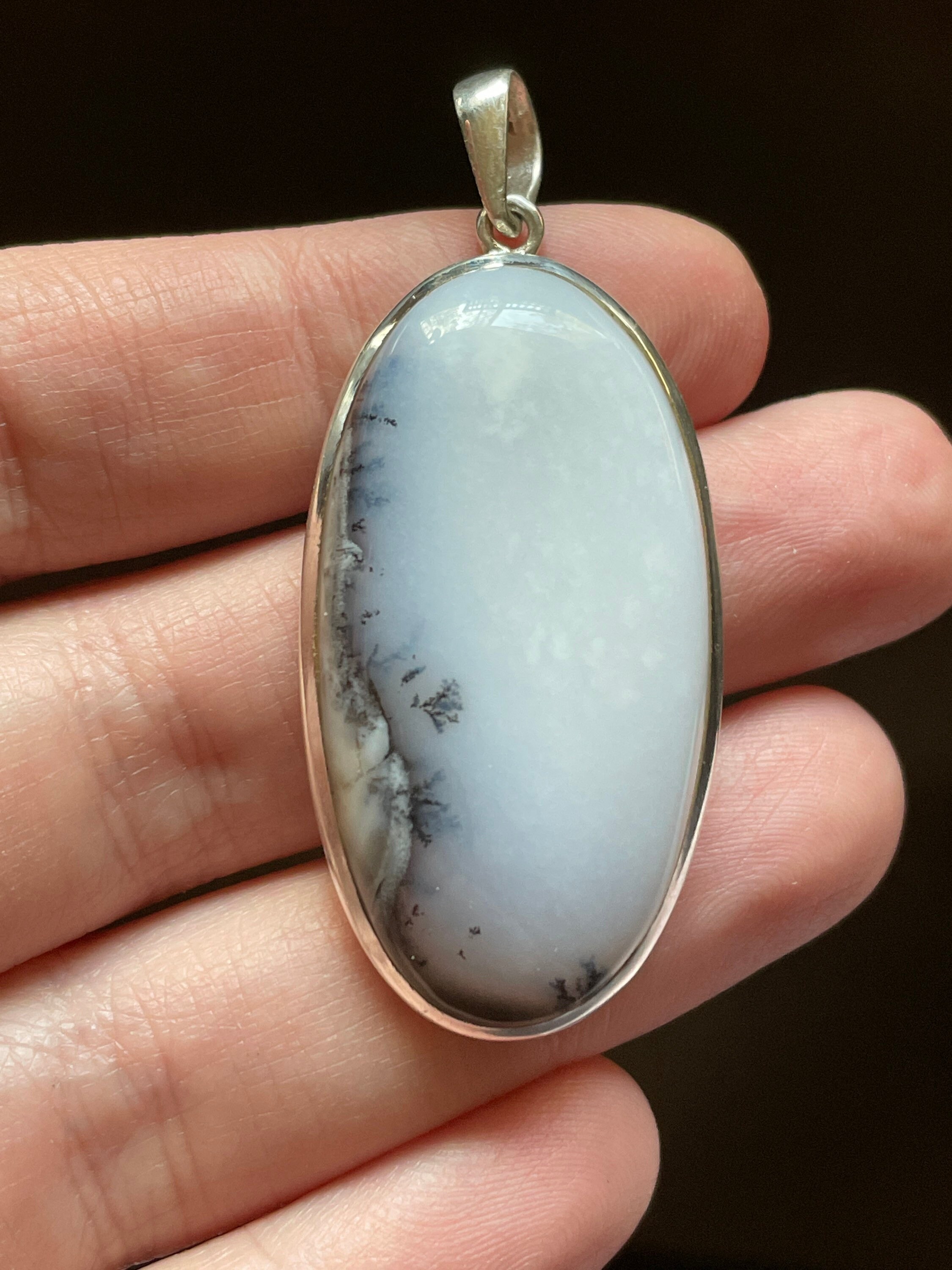 Agate Pendant - Snowy Landscape - Genuine Dendritic Agate And Sterling Silver - Handmade Healing Crystal Necklace - Beautiful Pattern