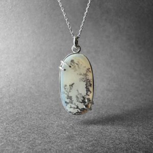 So Elegant White Dendritic Agate Necklace, Pure Beauty Dendritic Agate Pendant, White Dendritic Agate Jewelry, Dendritic Agate Men Necklace
