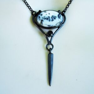 Dendritic Agate Spike Necklace, Oxidized Sterling Silver Gothic Jewelry, Delicate Pendant