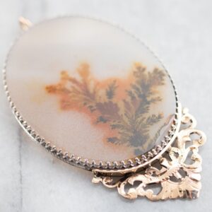 Dendritic Agate Pendant, Sterling Silver and 14K Gold Frame