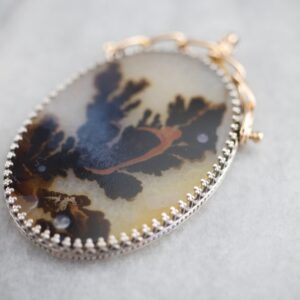 Dendritic Agate Pendant, Sterling Silver & 14K Gold Bail