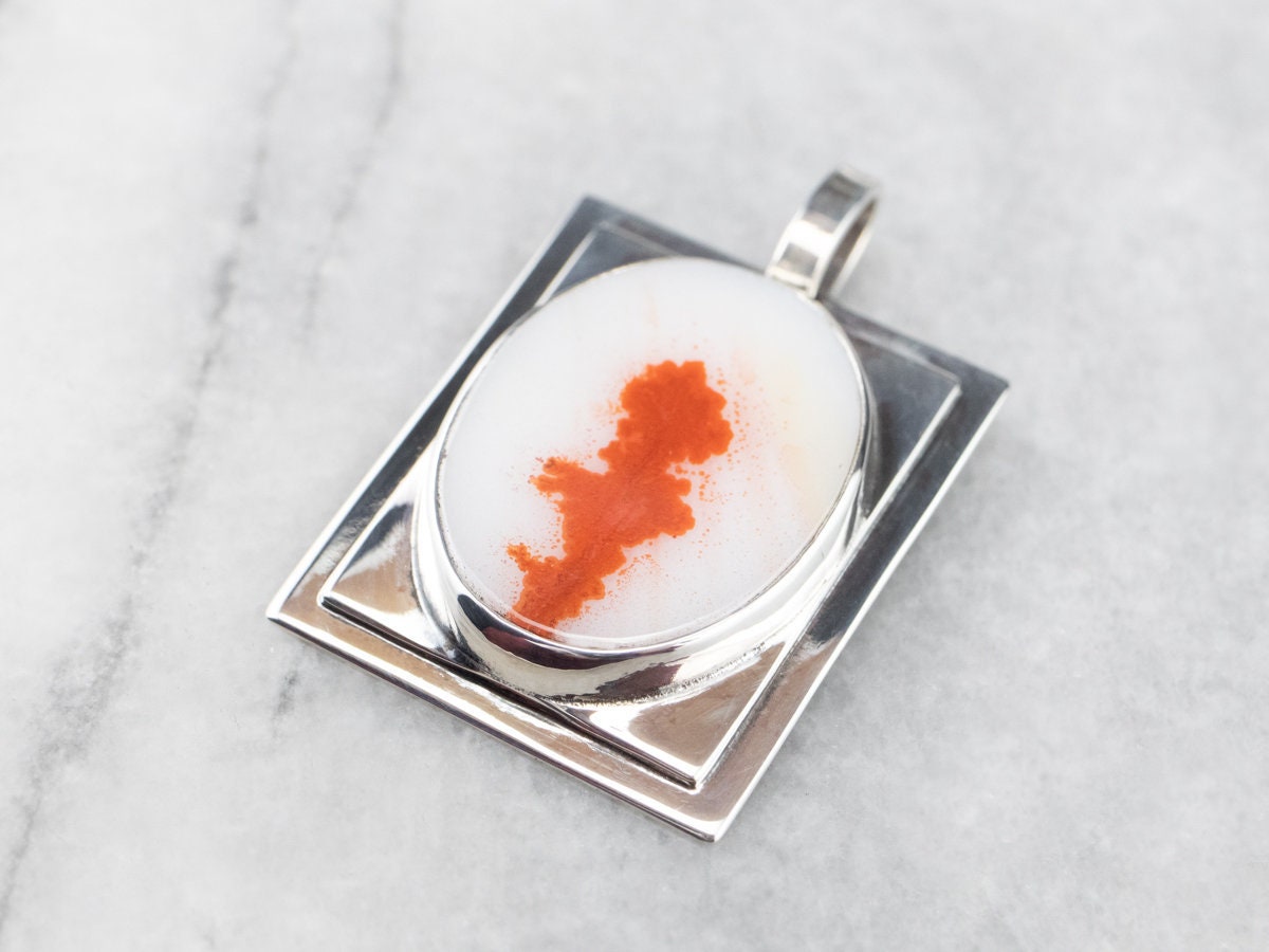 Sterling Silver Dendritic Agate Pendant, Unisex Cabochon Sterling Silver Dendritic Agate Pendant, Unisex Cabochon