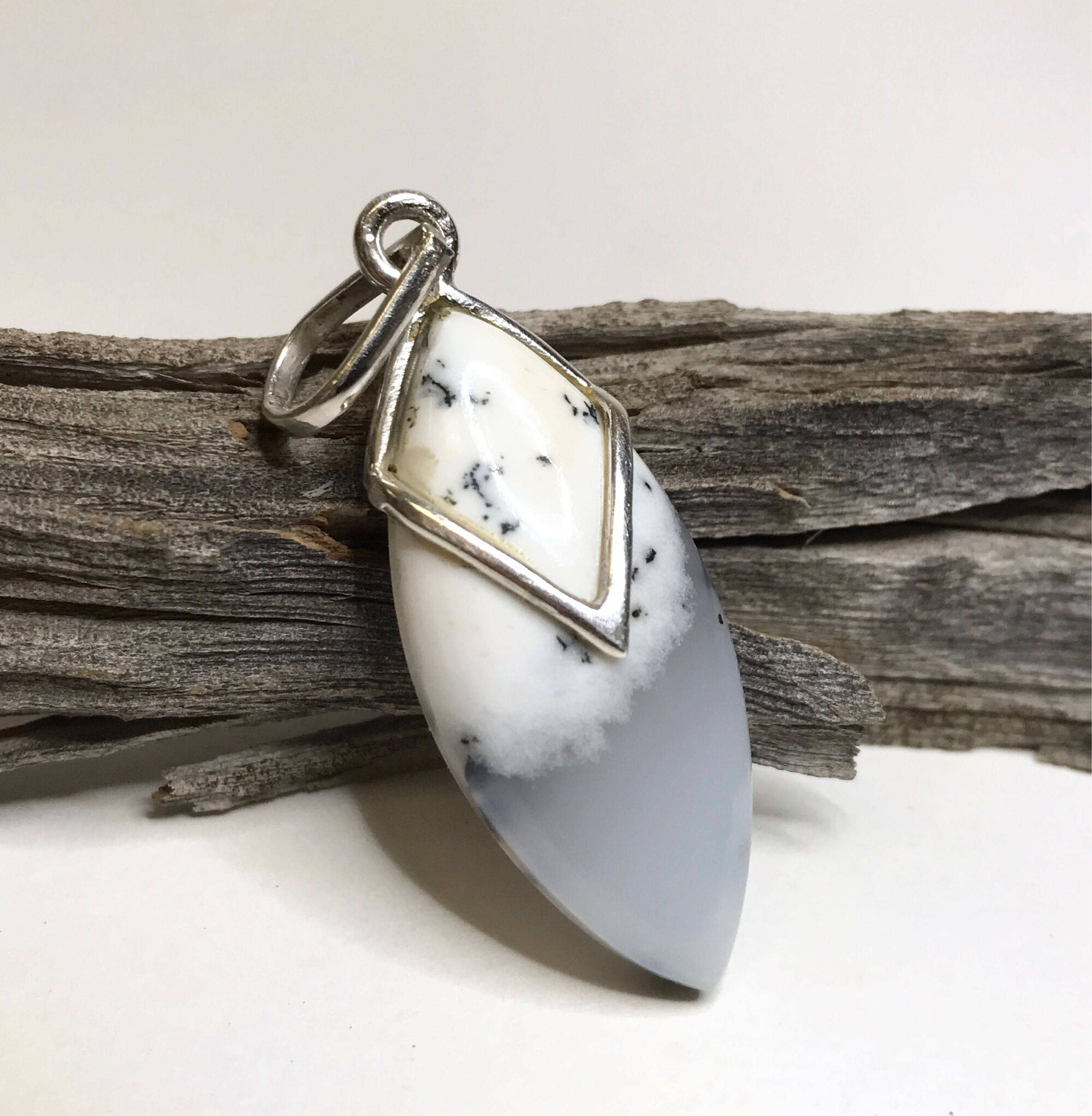 Dendritic Agate Pendant - Sterling Silver - Agate Jewelry - June Birthstone - Birthstone Jewelry - White And Black Stone Jewelry - Snowy Dendritic Agate Pendant - Sterling Silver - Agate Jewelry - June Birthstone - Birthstone Jewelry - White And Black Stone Jewelry - Snowy