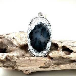 Sterling Silver Dendritic Agate Pendant – Natural Stone, 42mm