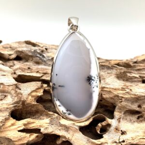 Dendritic Agate Sterling Silver Pendant, Teardrop Stone