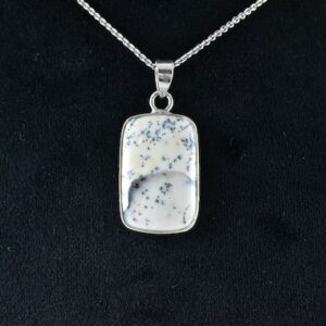 Dendritic Agate Sterling Silver Pendant, Unisex Plume Agate, Minimalist Design