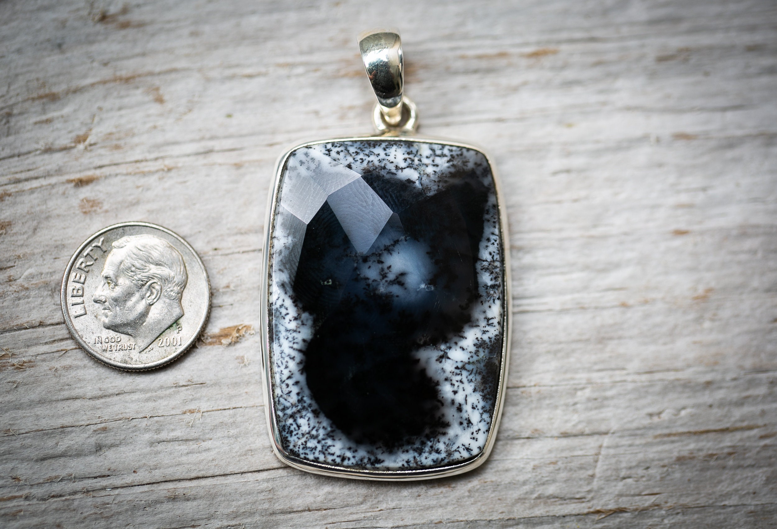 Sterling Silver Dendritic Agate Pendant – Black And White Tree Agate Sterling Silver Dendritic Agate Pendant – Black And White Tree Agate