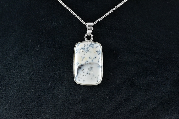 Sterling Silver Merlinite Pendant, Dendritic Agate, Psilomelane