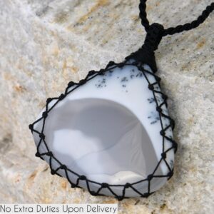 Dendritic Agate Stone Necklace, Black & White Pendant, Gemstone Women's Necklace, Rustic Jewelry, Mother's Day Gift For Her