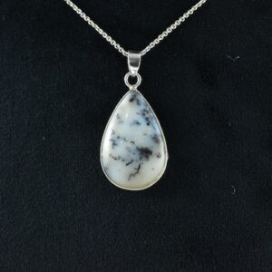 Teardrop Merlinite Sterling Silver Pendant, Dendritic Agate