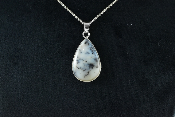 Teardrop Merlinite Sterling Silver Pendant, Dendritic Agate