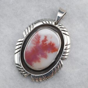 Tribal Sterling Silver Dendritic Agate Pendant, Shazar Stone