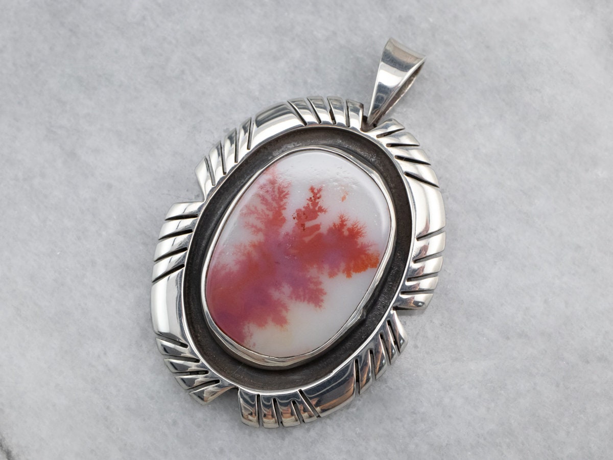 Tribal Sterling Silver Dendritic Agate Pendant, Shazar Stone Tribal Sterling Silver Dendritic Agate Pendant, Shazar Stone