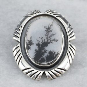 Tribal Sterling Silver Dendritic Agate Pin Pendant