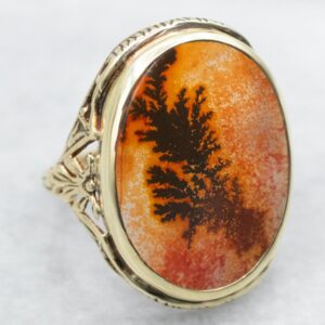 14K Yellow Gold Orange Dendritic Agate Filigree Ring 14K Yellow Gold Orange Dendritic Agate Filigree Ring