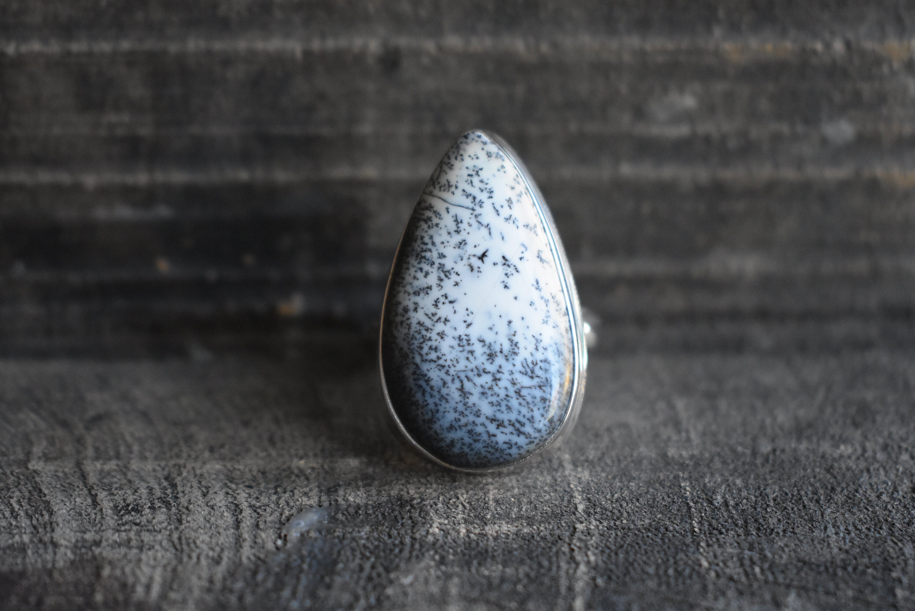 Dendritic Agate 925 Silver Ring, Drop Shape Gemstone Ring