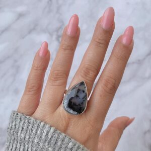 Dendritic Agate Adjustable Ring / 925 Sterling Silver / Healing Gemstone / Pear Cab / Dendritic Agate Jewellery / Statement Ring Dda-r-12.