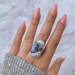 Dendritic Agate Adjustable Ring / 925 Sterling Silver / Healing Gemstone / Oval Cab / Dendritic Agate Jewellery / Statement Ring Dda-r-5.