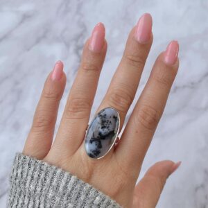Dendritic Agate Adjustable Ring / 925 Sterling Silver / Healing Gemstone / Oval Cab / Dendritic Agate Jewellery / Statement Ring Dda-r-13.