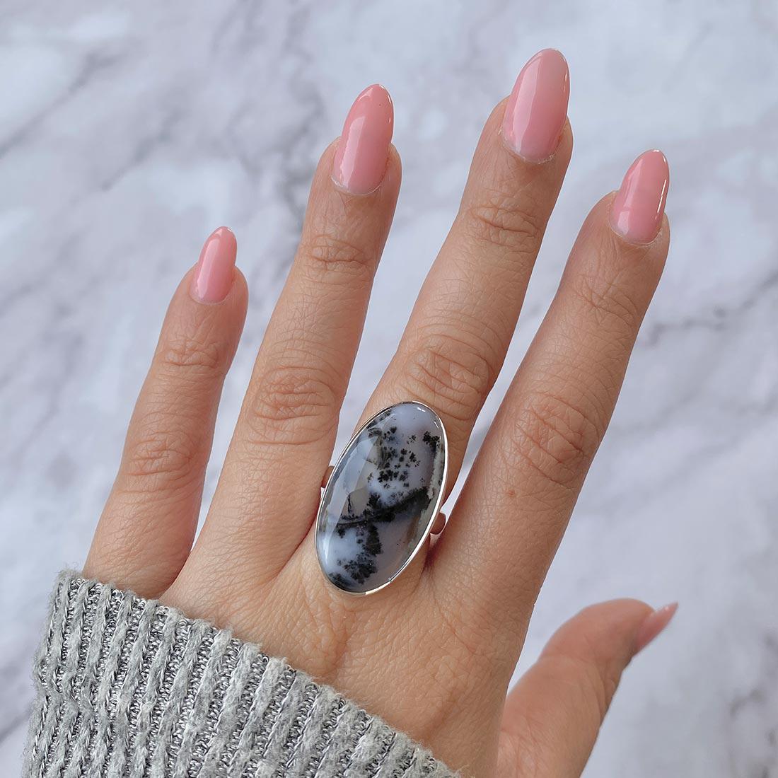 Dendritic Agate Adjustable Ring / 925 Sterling Silver / Healing Gemstone / Oval Cab / Dendritic Agate Jewellery / Statement Ring Dda-r-13.
