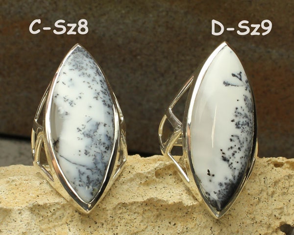 Dendritic Agate Ring, Black And White Gemstone Ring, Dendritic Agate Cabochon In Sterling Silver, Size 7, 8, 9