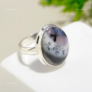 Dendritic Agate Ring: Blue Gemstone, 925 Sterling Silver Dendritic Agate Ring: Blue Gemstone, 925 Sterling Silver