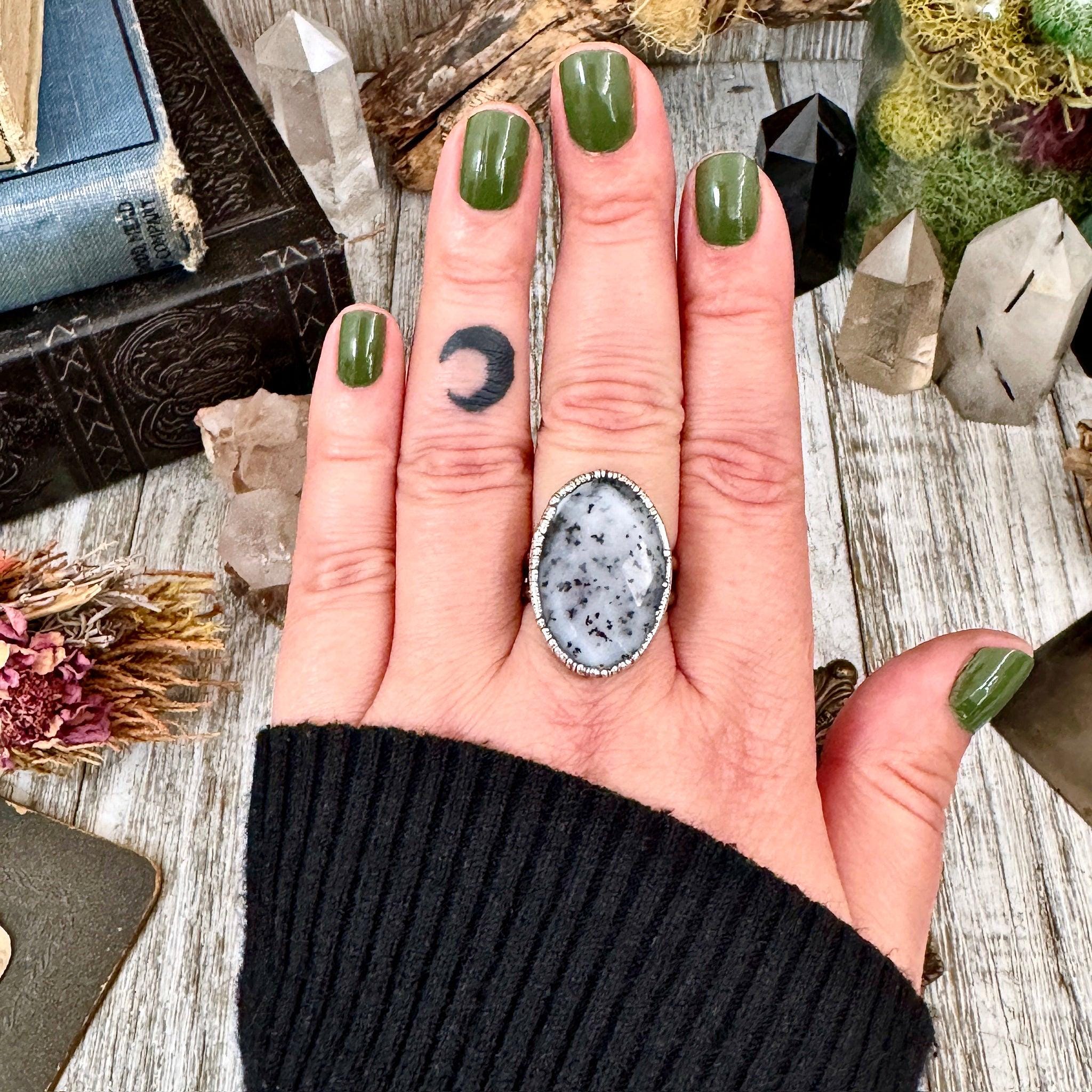 Dendritic Agate Crystal Ring Fine Silver Size 9 / Foxlark Collection - One Of A Kind