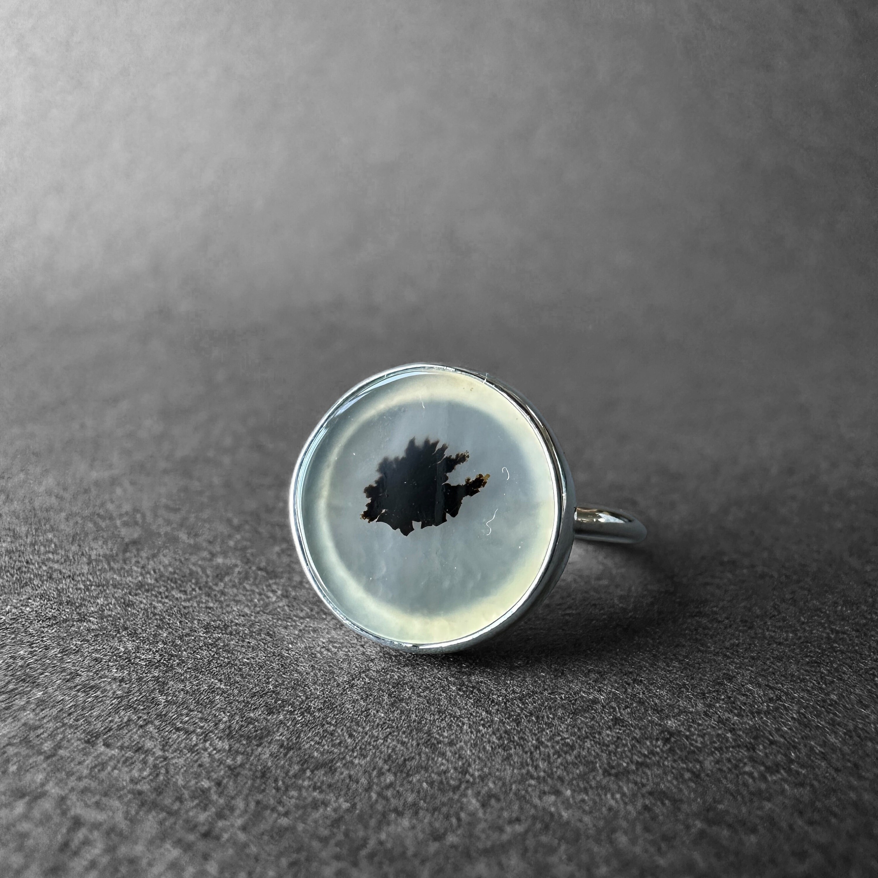 Cute Dendritic Agate Silver Ring, Landscape Agate Ring Size 7, Simple Cute Design, Scenic Tree Agate Ring, Special Collection Piece