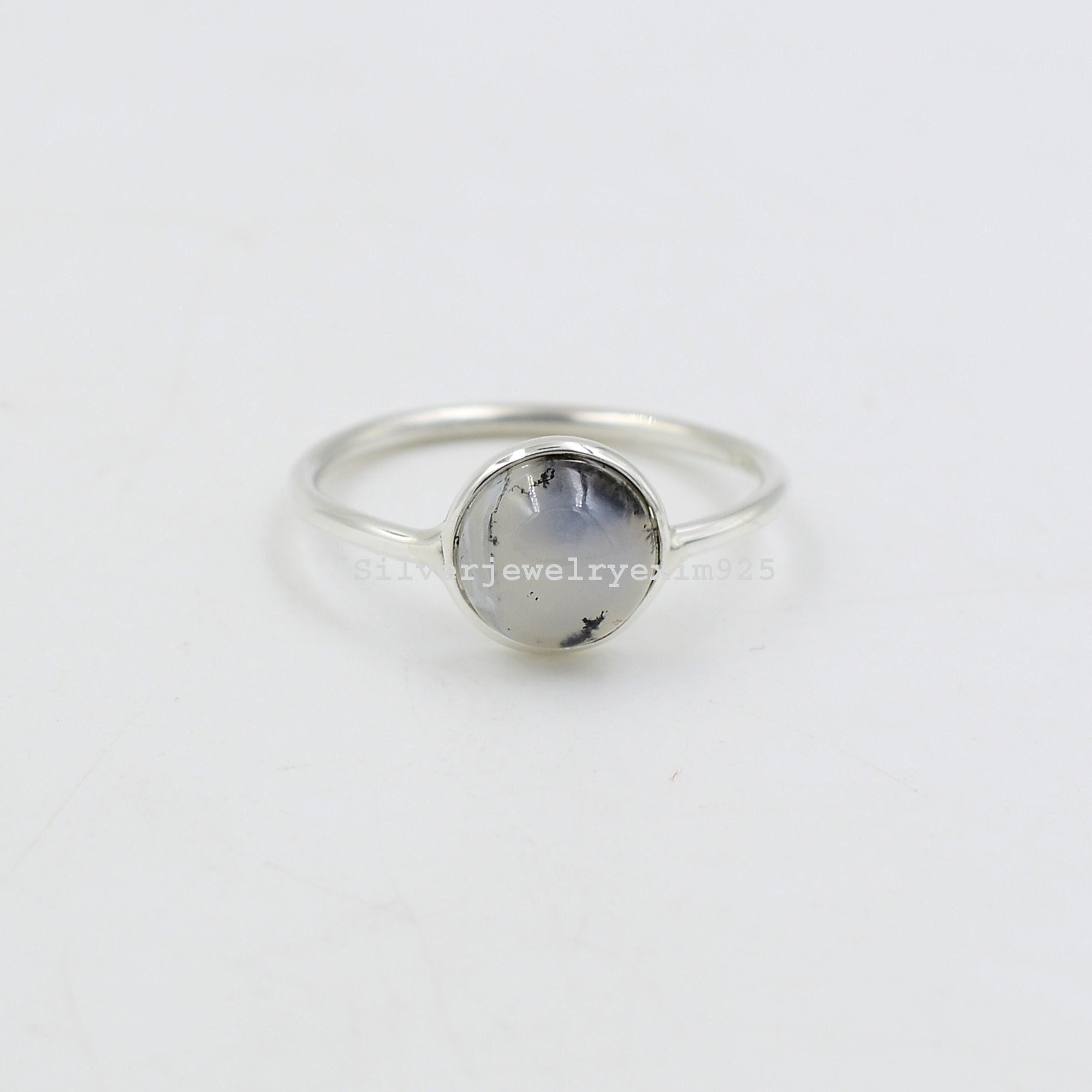 Dendrite Agate 925 Sterling Silver Ring: Minimalist Stacking Jewelry